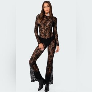 Edikted Women's Let It B Sheer Lace Open Back Jumpsuit - Small - NWT